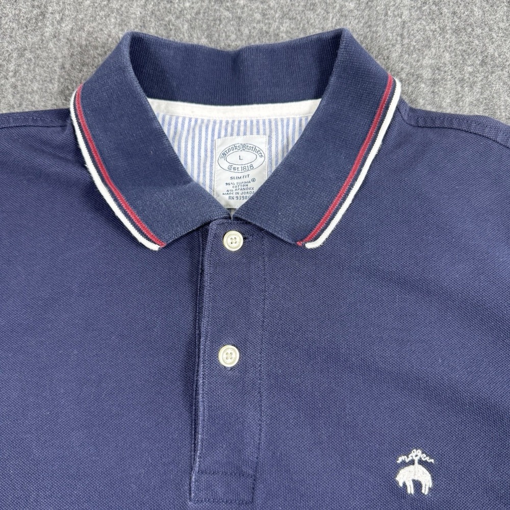 Brooks Brothers Men's Slim Fit Polo Shirt Size L Navy Blue Supima Cotton